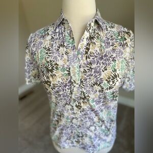 Leon Levin Polo Shirt with Brush Stroke Flowers
